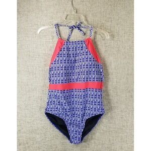 Sea & Sand Beachwear One Piece Swimsuit w/Bra Blue White Coral Women's‎ 16 EUC